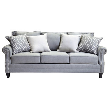 Furniture of America Hanson Transitional Fabric Nailhead Sofa in Gray