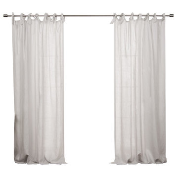 100% Linen Romantic Tie Top Curtain Set, Light Grey, 52" W X 84" L
