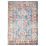 Nourison - Nourison Fulton 5' x 7' Blue Ivory Vintage Indoor Area Rug - Express your love of creativity with this printed, vintage-inspired rug from the Fulton Collection. The artistically faded pattern, presented in shades of blue, ivory, red, and green, is a cozy foundation for all your unique furnishings and trinkets. Made from polyester in a non-shedding flat weave style, this Persian rug includes a non-slip backing that adds a layer of safety to your busiest areas � from the entryway and hallway to the kitchen and living room.