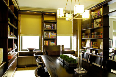 Mid-sized trendy carpeted enclosed dining room photo in New York with no fireplace and beige walls