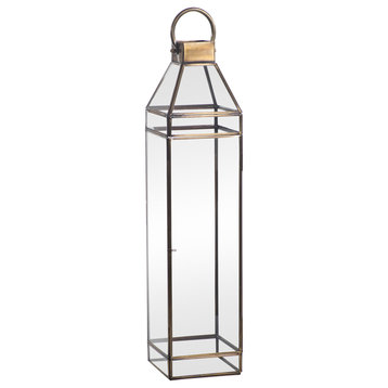 Martino 25" Tall Antique Brass Glass Lantern