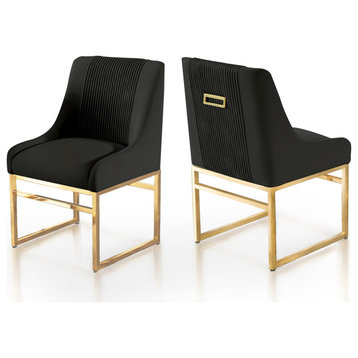 Velvet Tufted Upholstered Dining Chair with Metal Frame Legs Set of 2, Black