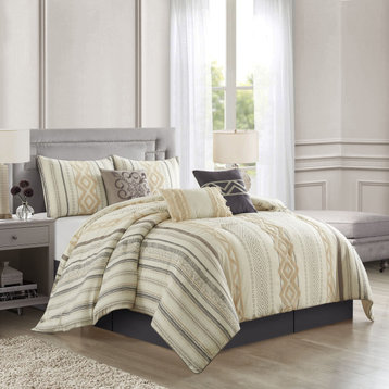 Samara 7 Piece Comforter Bedding Set, Beige/Ivory, Beige/Ivory, California King