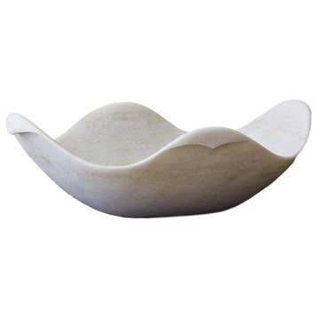 Elegant White Marble Dove Sculpture Bowl 18" Centerpiece Stone Bird Modern Art