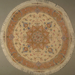 Round Persian Tabriz rug 5' diameter - Area Rugs