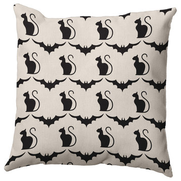 20" x 20" Cats and Bats Decorative Throw Pillow, Cream