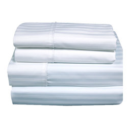 Royal Tradition - 650 TC 22" Extra Deep Pocket Stripe Sheet Set, White, Queen - Sheet And Pillowcase Sets