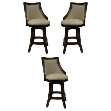 Home Square 26" Swivel Wood Counter Stool in Angora & Brown - Set of 3