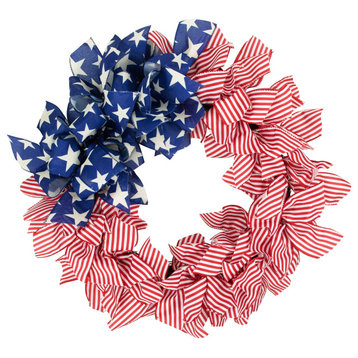 Stars and Stripes Patriotic Ribbon Wreath, 24"