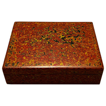 Handmade Orange Multi-Layer Lacquer Abstract Pattern Wood Box Hcs5475