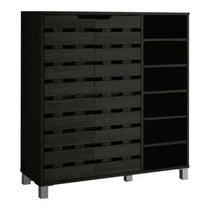 Shirley Walnut Medium Brown Wood 2 Door Shoe Cabinet With Open