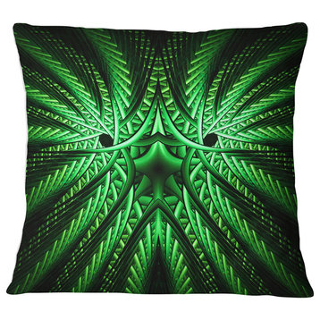 Glowing Green Fractal Flower in Black Abstract Throw Pillow, 16"x16"