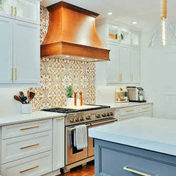 Farmhouse Kitchen with Statement-Making Marble Island