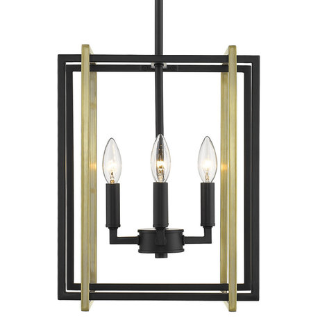 Tribeca 4-Light Chandelier, Black, Aged Brass Accents