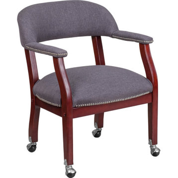 Gray Fabric Luxurious Conference Chair With Silver Trim Nails and Casters