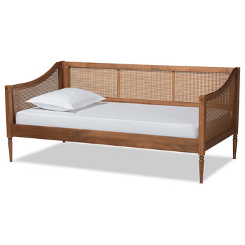 Ogden Mid-Century Brown Finished Wood and Synthetic Rattan Twin Size Daybed