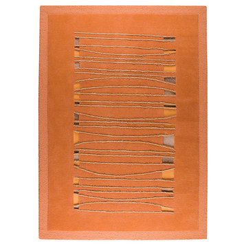 Hand Tufted Orange Wool Area Rug, 5'6"x7'10"
