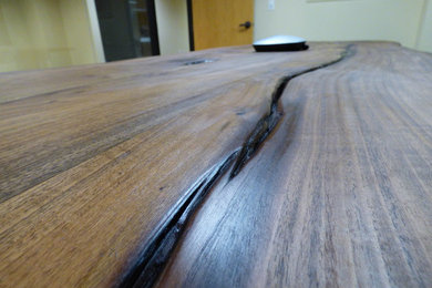 Full Coverage Live Edge Walnut Table w/ Metal Base Confrence Room