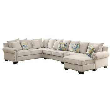 Furniture of America Ellington Transitional Fabric Sectional in Beige
