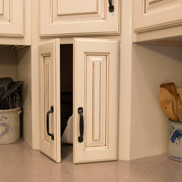 white paint with glaze kitchen