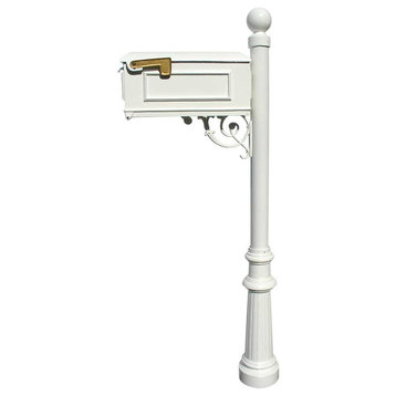 Mailbox Post System-Fluted Base Ball Finial No Address Plates or Numbers, White