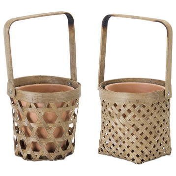 Basket/Pot Holder, 6-Piece Set, 5"H Bamboo/Terra Cotta