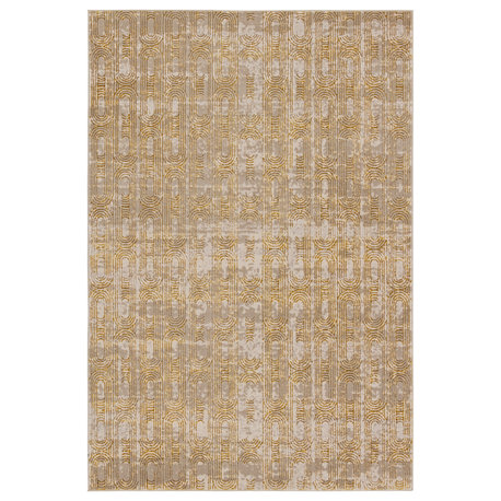 Gimeas Geometric Gold/ Taupe Runner Rug 3'3"X12'