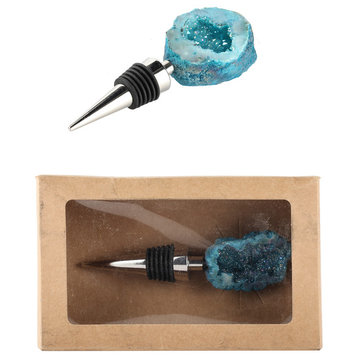 Turquoise Geode and Stainless Steel Bottle Stopper, Set of 2