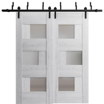 Sliding Barn Bypass Doors 36 x 84, 6933 Nordic White & Frosted Glass, 6.6FT