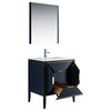 Vetro 30" Vanity With Quartz Counter Top, Gloss White, Navy Blue