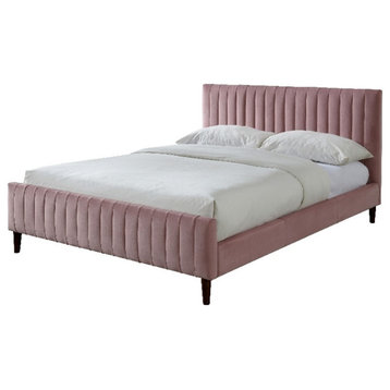 Omax Decor Spencer Upholstered Queen Platform Bed in Blush Pink Velvet