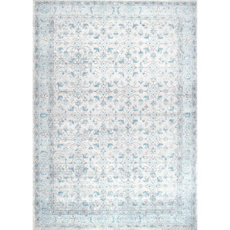 Nuloom Mist Floral Vintage Rug, Aqua 9'x12'