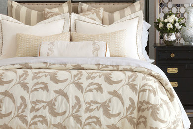 Bedroom - large modern master beige floor bedroom idea in Chicago with gray walls