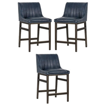 Home Square Halden 25.5" Counter Stool in Blue/Rustic Bronze - Set of 3