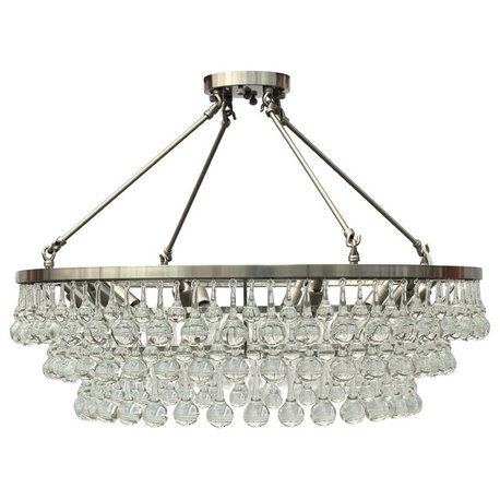 Lightupmyhome Celeste Flush Glass Drop Crystal Chandelier Brushed Nickel 32"