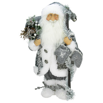 16" Standing Country Santa Holding Branches Mittens and Sack