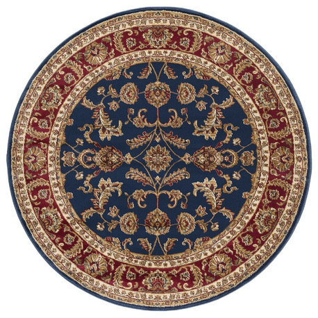 Sariya Transitional Oriental Navy Round Area Rug, 8' Round