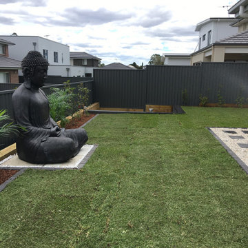 kellivile buddha statue set up and soft landscaping