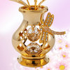 24K Gold Plated Crystal Studded Flower With Dragonfly Ornament, Clear Crystals