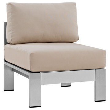 Shore Armless Sectional Outdoor Aluminum Chair, Silver Beige