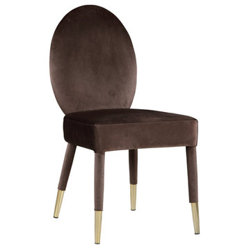 2 Pack Dining Chair, Velvet Upholstered Body With Golden Caps & Oval Back, Brown
