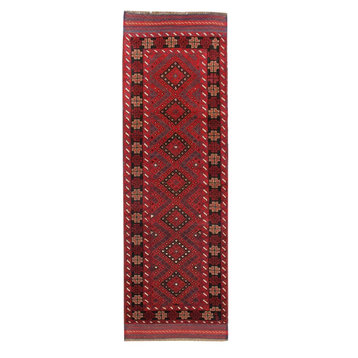 Traditional Rug, Red, Blue, 2'x8', Mashwani, Handmade Wool