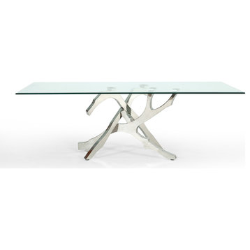 Modrest Legend Modern Glass and Stainless Steel Dining Table