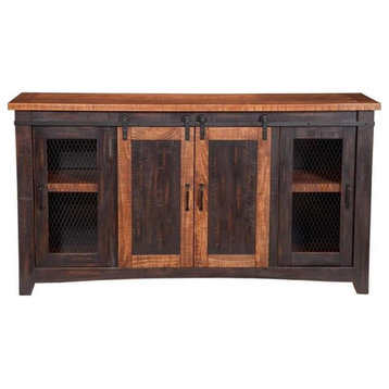 Bowery Hill Modern 65" Solid Wood TV Stand Antique Black and Honey