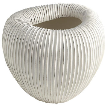 Luxe Designer Oversize Ribbed Italian Ceramic Cachepot Vase Ivory Brown Elegant