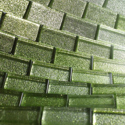 1x2 Glossy Glitter Green Sky Subway Glass Mosaic Tiles - Home Accessories & Decor