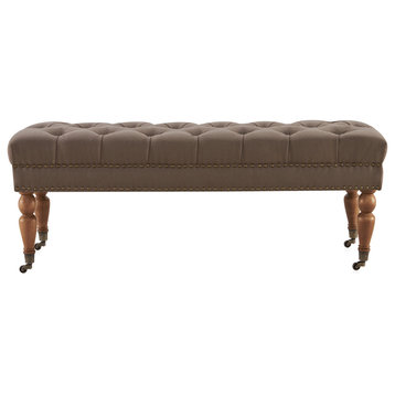 Brooke 47" Tufted Ottoman Bench with Rubber Wood Legs, Light Brown