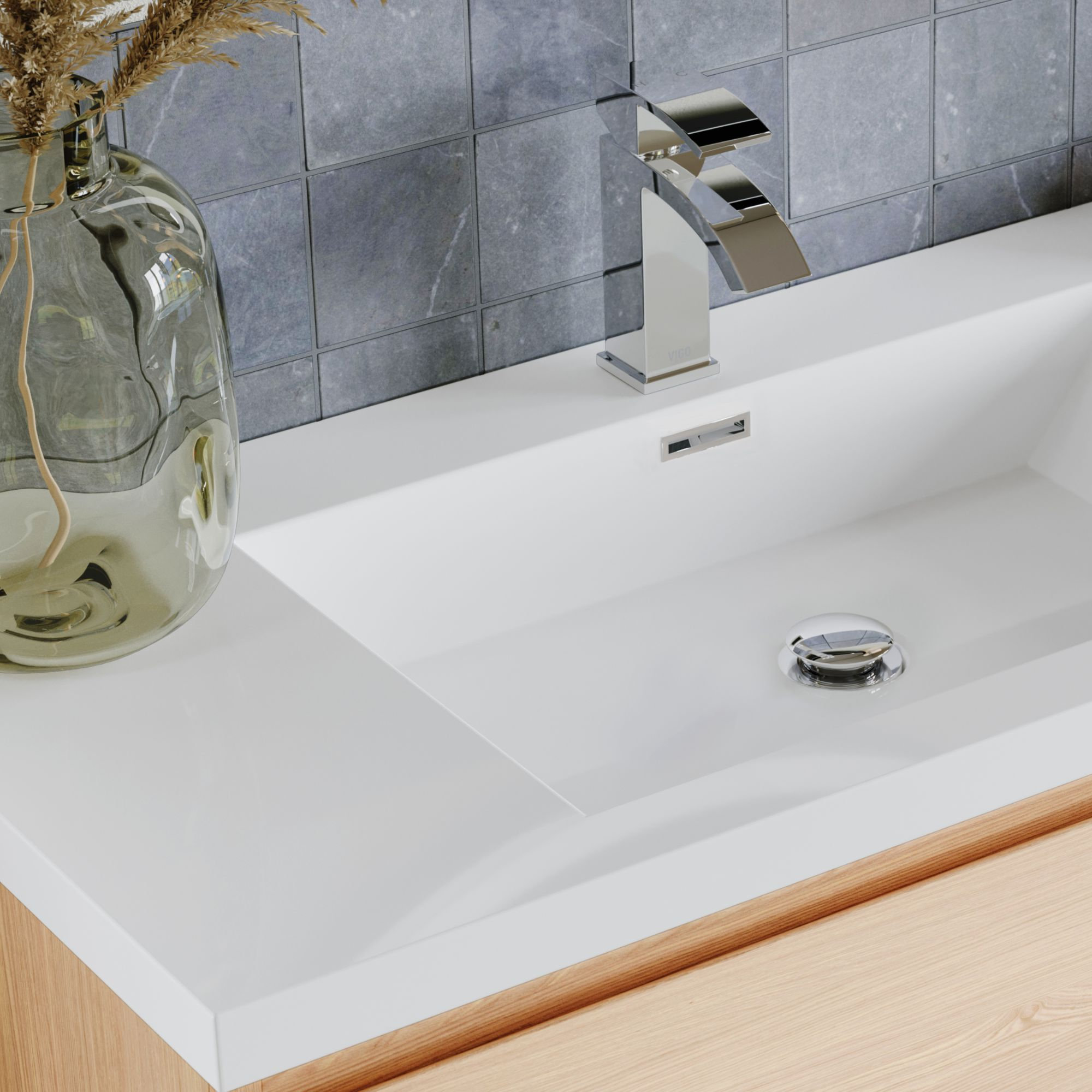 MOB Bath Vanity, White Oak, 42", Single Sink, Wall Mount