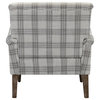 Upholstered Amchair With Plaid Pattern Set of 2, Gray