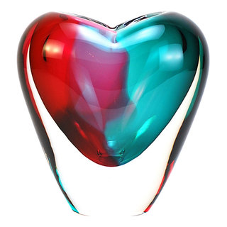 Murano Glass Design Crystal Piemonte Vase Aqua Ruby 12 Ht.